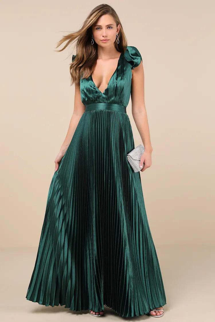 Pleated Emerald Maxi Dress